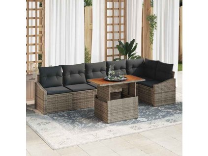 Sada zahradních pohovek s úložištěm 7 pcs Šedá Poly ratan 3358582