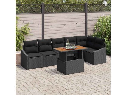 Sada zahradních pohovek s úložištěm 7 pcs Černá Poly ratan 3358585