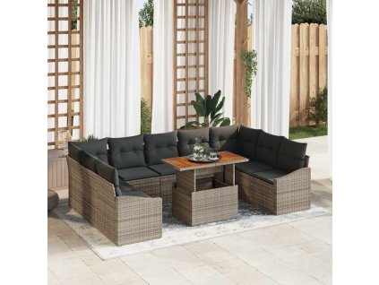 Sada zahradních pohovek s úložištěm 10 pcs Šedá Poly ratan 3358617