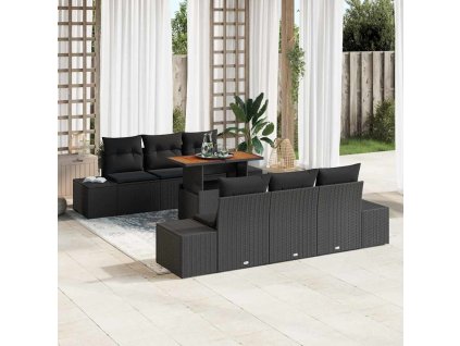 Sada zahradních pohovek s úložištěm 7 pcs Černá Poly ratan 3358648