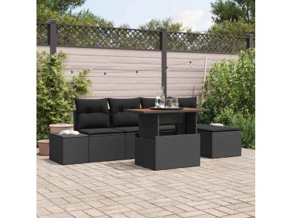 Sada zahradních pohovek s úložištěm 6 pcs Černá Poly ratan 3358690