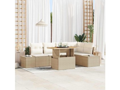 Sada zahradních pohovek s úložištěm 6 pcs Béžová Poly ratan 3358703