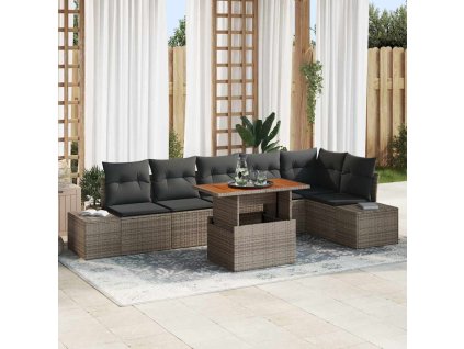 Sada zahradních pohovek s úložištěm 7 pcs Šedá Poly ratan 3358708
