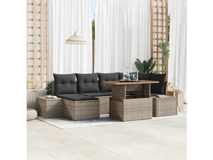 Sada zahradních pohovek s úložištěm 7 pcs Šedá Poly ratan 3358722