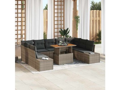 Sada zahradních pohovek s úložištěm 10 pcs Šedá Poly ratan 3358743