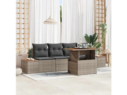 Sada zahradních pohovek s úložištěm 5 pcs Šedá Poly ratan 3358758