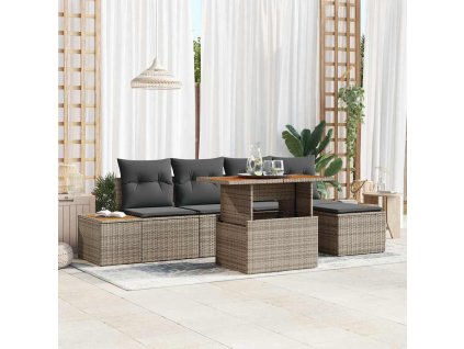 Sada zahradních pohovek s úložištěm 6 pcs Šedá Poly ratan 3358798