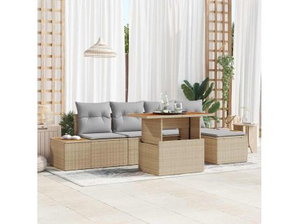 Sada zahradních pohovek s úložištěm 6 pcs Béžová Poly ratan 3358799
