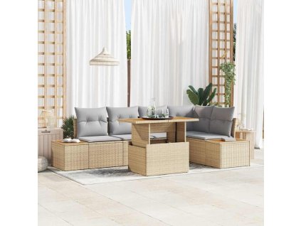 Sada zahradních pohovek s úložištěm 6 pcs Béžová Poly ratan 3358809