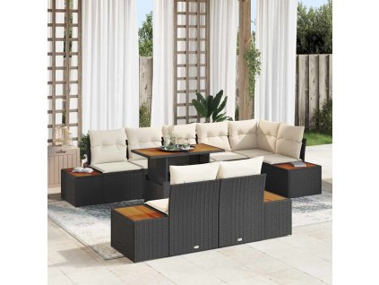 Sada zahradních pohovek s úložištěm 9 pcs Černá Poly ratan 3358816