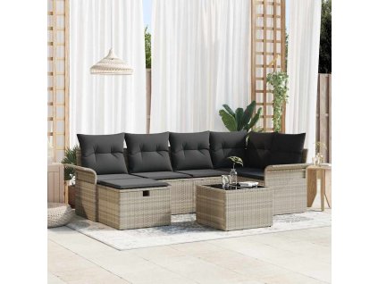 Sada zahradních pohovek s polštářem 7 pcs Světle šedá polyratan 3358891