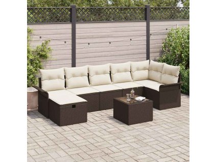 Sada zahradních pohovek 8 pcs Hnědá a krémová polyratan 3358907