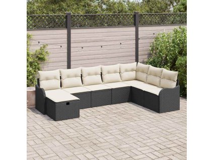 Set pohovek s polštářem 8 pcs Černá a krémová polyratan 3359026