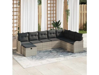 Set pohovek s polštářem s úložištěm 8 pcs Světle šedá polyratan 3359031