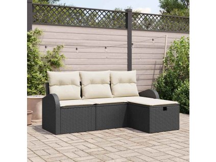 Set pohovek s polštářem 4 pcs Černá a krémová polyratan 3359046