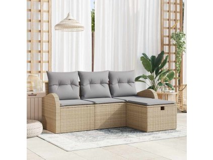 Set pohovek s polštářem 4 pcs Béžová a Světle šedá polyratan 3359049