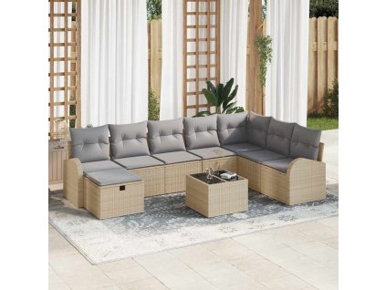 Set pohovek s polštářem béžová a světle šedá polyratan 3359139