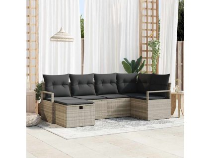 Set pohovek s polštářem s úložištěm 6 pcs Světle šedá polyratan 3359181