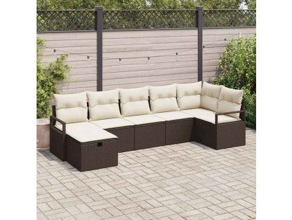 Set pohovek s polštářem 7 pcs Hnědá a krémová polyratan 3359197