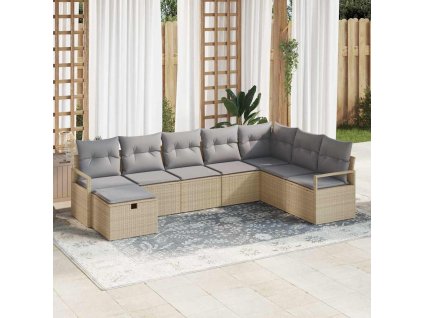 Set pohovek s polštářem 8 pcs Béžová a Světle šedá polyratan 3359229
