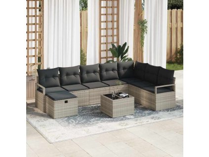 Set pohovek s polštářem s úložištěm 9 pcs Světle šedá polyratan 3359241