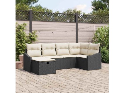 Set pohovek s polštářem 6 pcs Černá a krémová polyratan 3359276