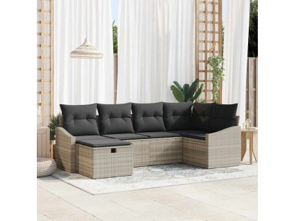 Set pohovek s polštářem 6 pcs Světlá šedá a šedá polyratan 3359281