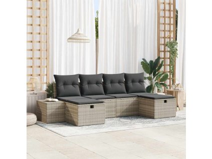 Sada zahradních pohovek s polštářem 6 pcs Světle šedá polyratan 3359421