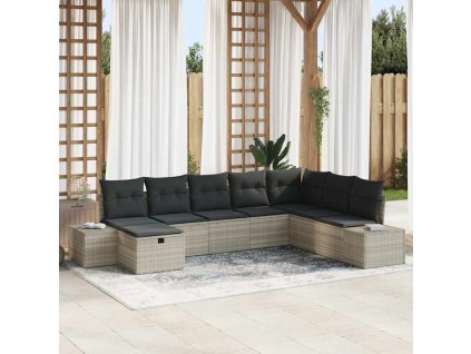 Sada zahradních pohovek s polštářem 8 pcs Světle šedá polyratan 3359431