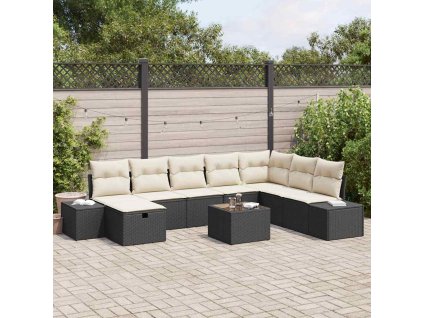 Sada zahradních pohovek s polštářem 9 pcs Černá polyratan 3359436