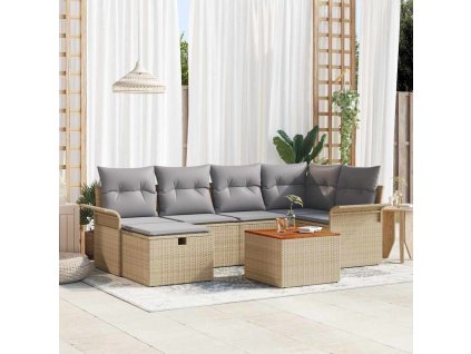 Sada zahradních pohovek s polštářem 7 pcs Béžová Poly ratan 3359455