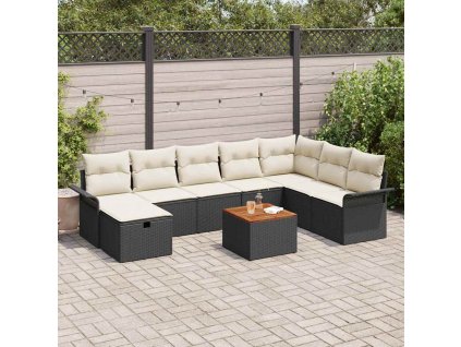 Sada zahradních pohovek s polštářem 9 pcs Černá Poly ratan 3359467