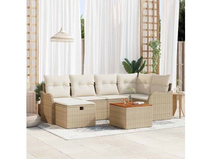 Sada zahradních pohovek s polštářem 7 pcs Béžová Poly ratan 3359484