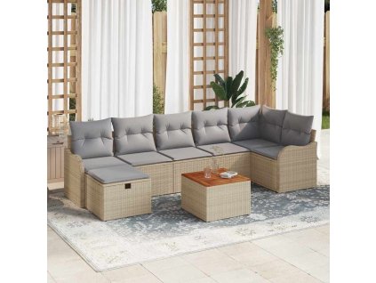 Sada zahradních pohovek s polštářem 8 pcs Béžová Poly ratan 3359490
