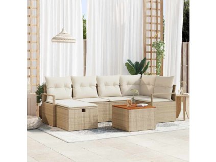 Sada zahradních pohovek s polštářem 7 pcs Béžová Poly ratan 3359540