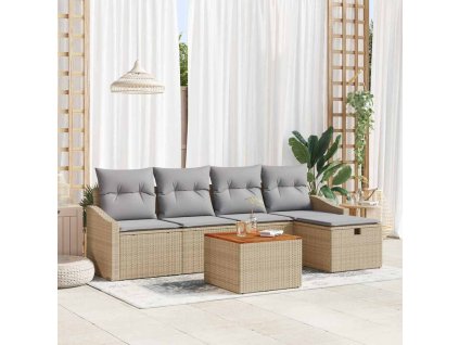 Sada zahradních pohovek s polštářem 6 pcs Béžová polyratan 3359560