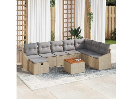 Sada zahradních pohovek s polštářem 9 pcs Béžová Poly ratan 3359581