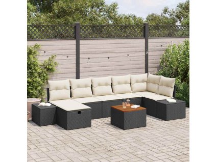 Sada zahradních pohovek s polštářem 8 pcs Černá Poly ratan 3359600