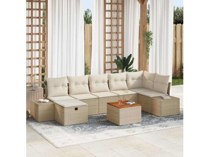 Sada zahradních pohovek s polštářem 8 pcs Béžová polyratan 3359603