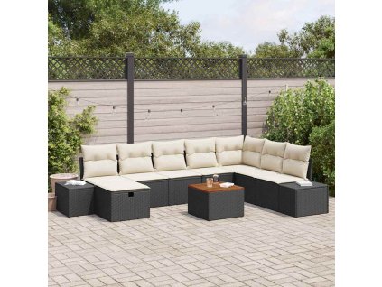 Sada zahradních pohovek s polštářem 9 pcs Černá Poly ratan 3359607
