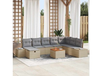 Sada zahradních pohovek s polštářem 9 pcs Béžová Poly ratan 3359609