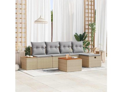 Sada zahradních pohovek s polštářem 6 pcs Béžová Poly ratan 3359627