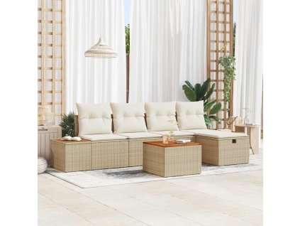 Sada zahradních pohovek s polštářem 6 pcs Béžová Poly ratan 3359628