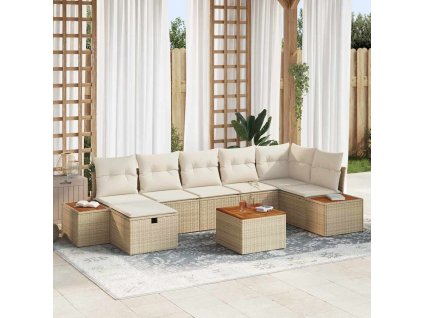 Sada zahradních pohovek s polštářem 8 pcs Béžová polyratan 3359648