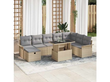 Sada zahradních pohovek s polštářem 9 pcs Béžová Poly ratan 3359697