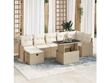 Sada zahradních pohovek s polštářem 8 pcs Béžová Poly ratan 3359728