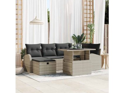 Sada zahradních pohovek 7 pcs Světle šedá Poly ratan 3359759