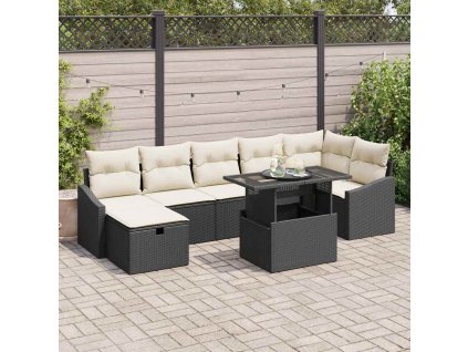 Sada zahradních pohovek s polštářem 8 pcs Černá Poly ratan 3359844