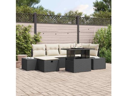 Sada zahradních pohovek s polštářem 7 pcs Černá Poly ratan 3359874