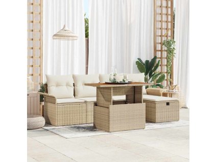 Sada zahradních pohovek s polštářem 6 pcs Béžová polyratan 3359907